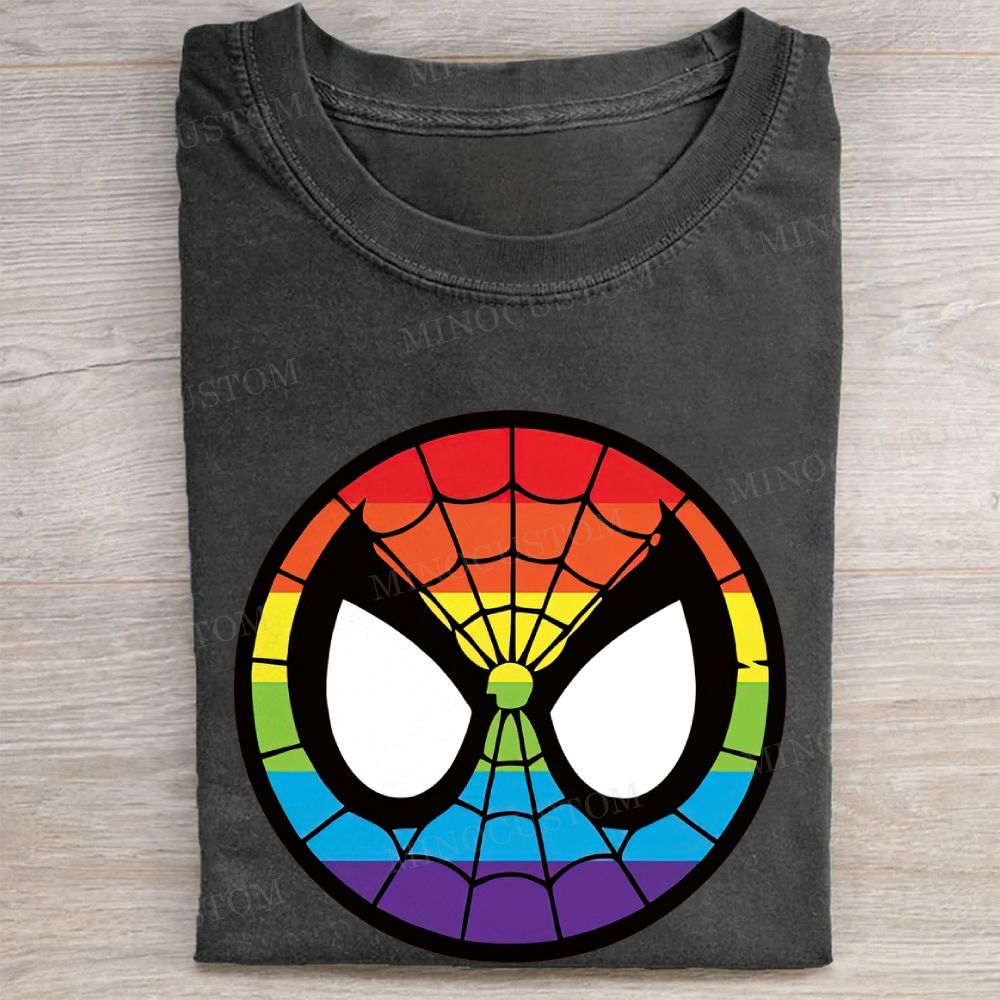 Rainbow Hero Mask Pride Symbol Casual Vintage Washed Tee