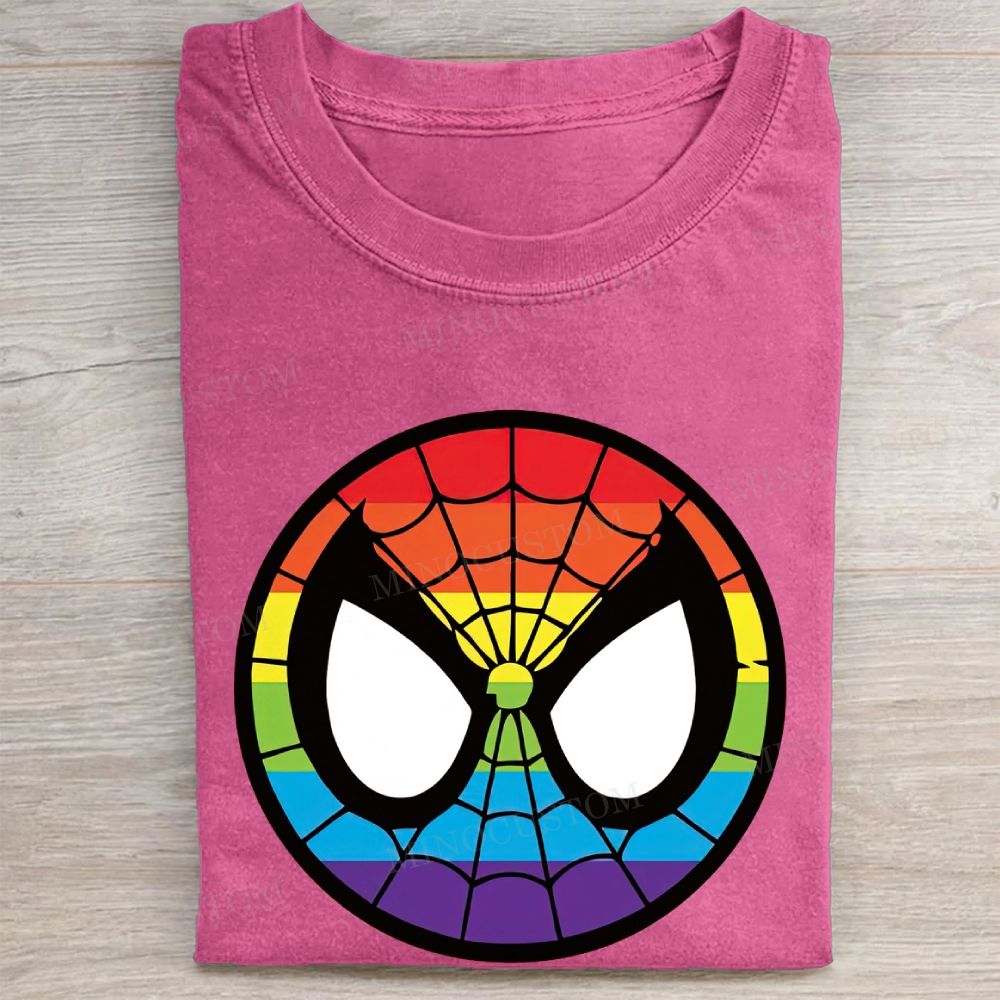 Rainbow Hero Mask Pride Symbol Casual Vintage Washed Tee