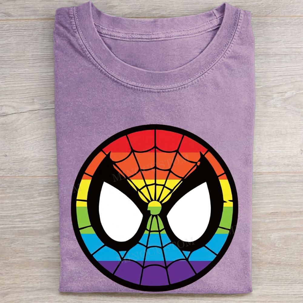 Rainbow Hero Mask Pride Symbol Casual Vintage Washed Tee