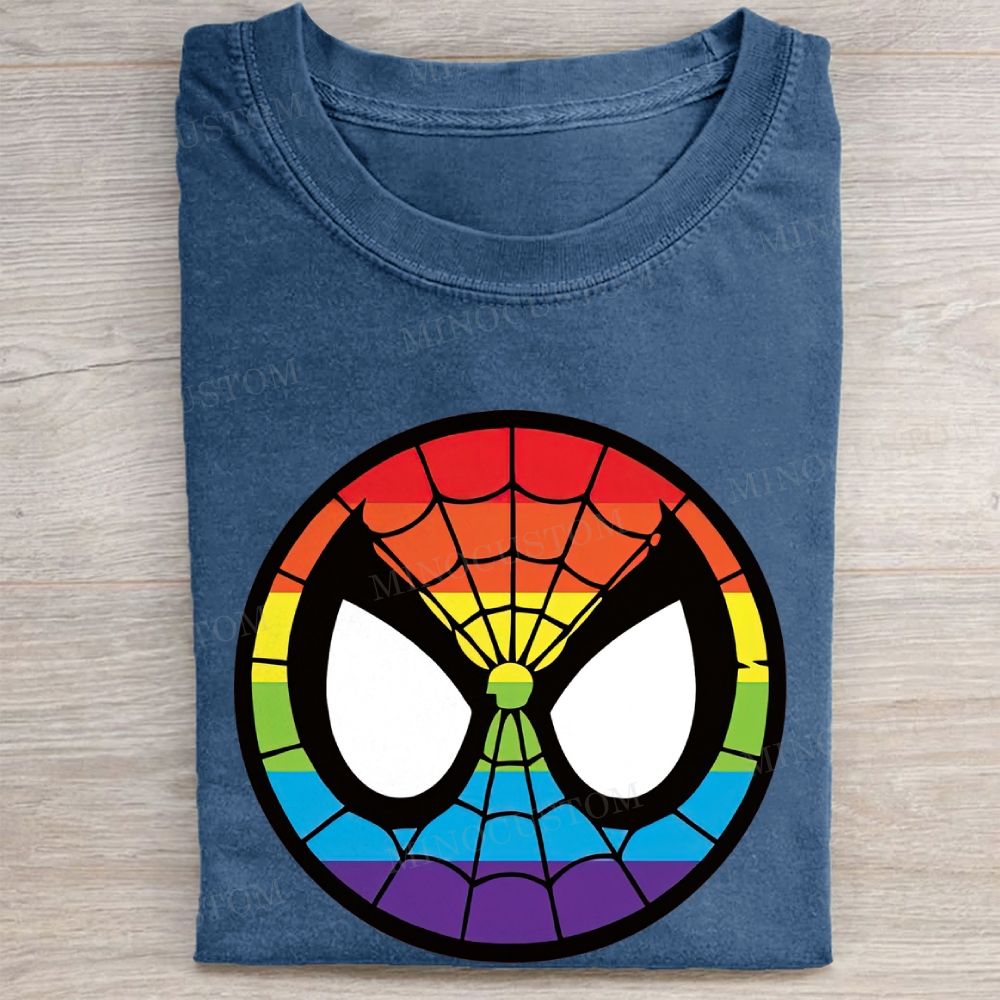 Rainbow Hero Mask Pride Symbol Casual Vintage Washed Tee