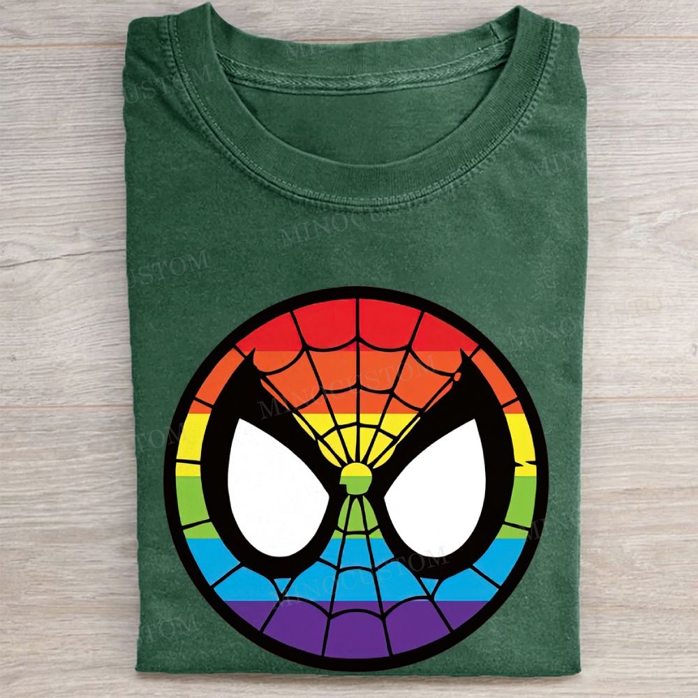 Rainbow Hero Mask Pride Symbol Casual Vintage Washed Tee