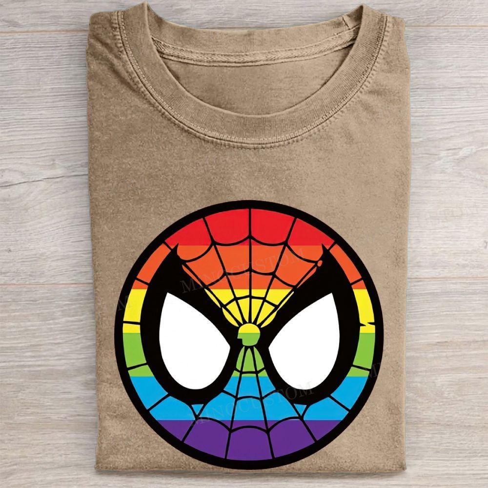 Rainbow Hero Mask Pride Symbol Casual Vintage Washed Tee