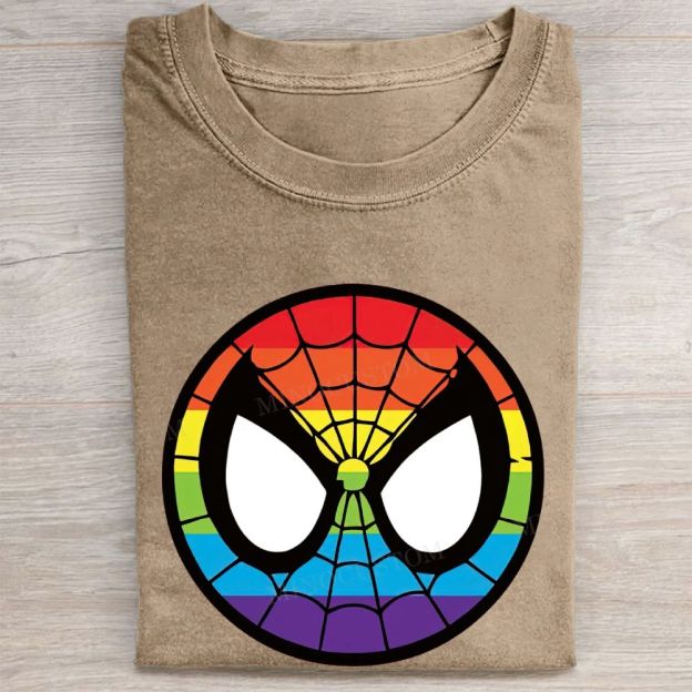 Rainbow Hero Mask Pride Symbol Casual Vintage Washed Tee