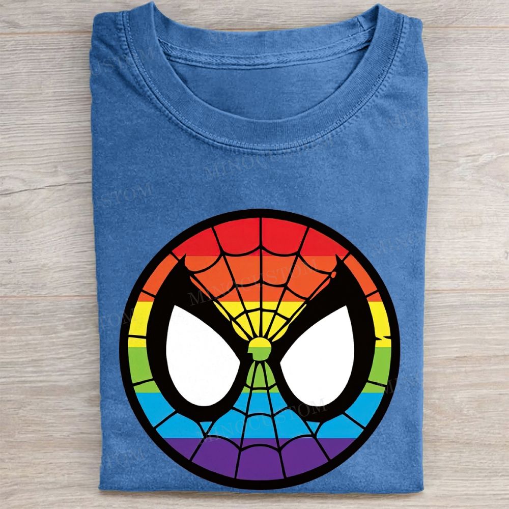 Rainbow Hero Mask Pride Symbol Casual Vintage Washed Tee