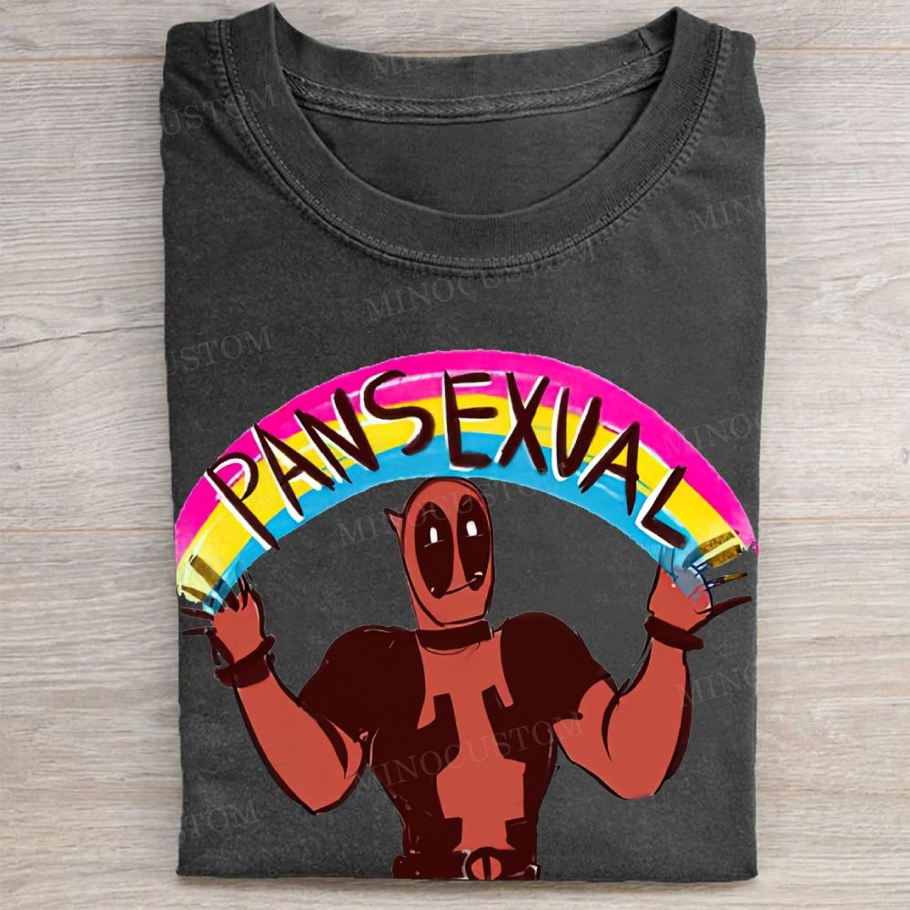 Rainbow Character Pansexual Pride Graphic Vintage Washed Tee