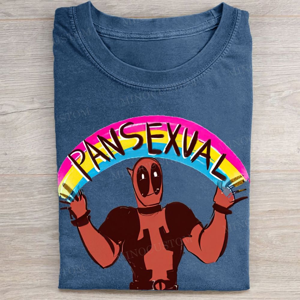 Rainbow Character Pansexual Pride Graphic Vintage Washed Tee