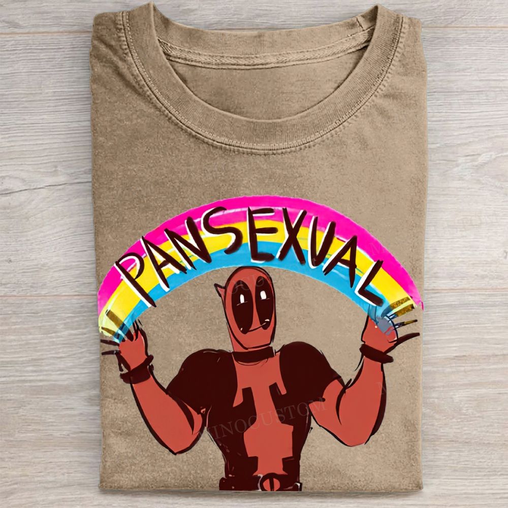 Rainbow Character Pansexual Pride Graphic Vintage Washed Tee