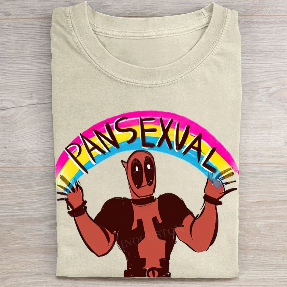 Rainbow Character Pansexual Pride Graphic Vintage Washed Tee