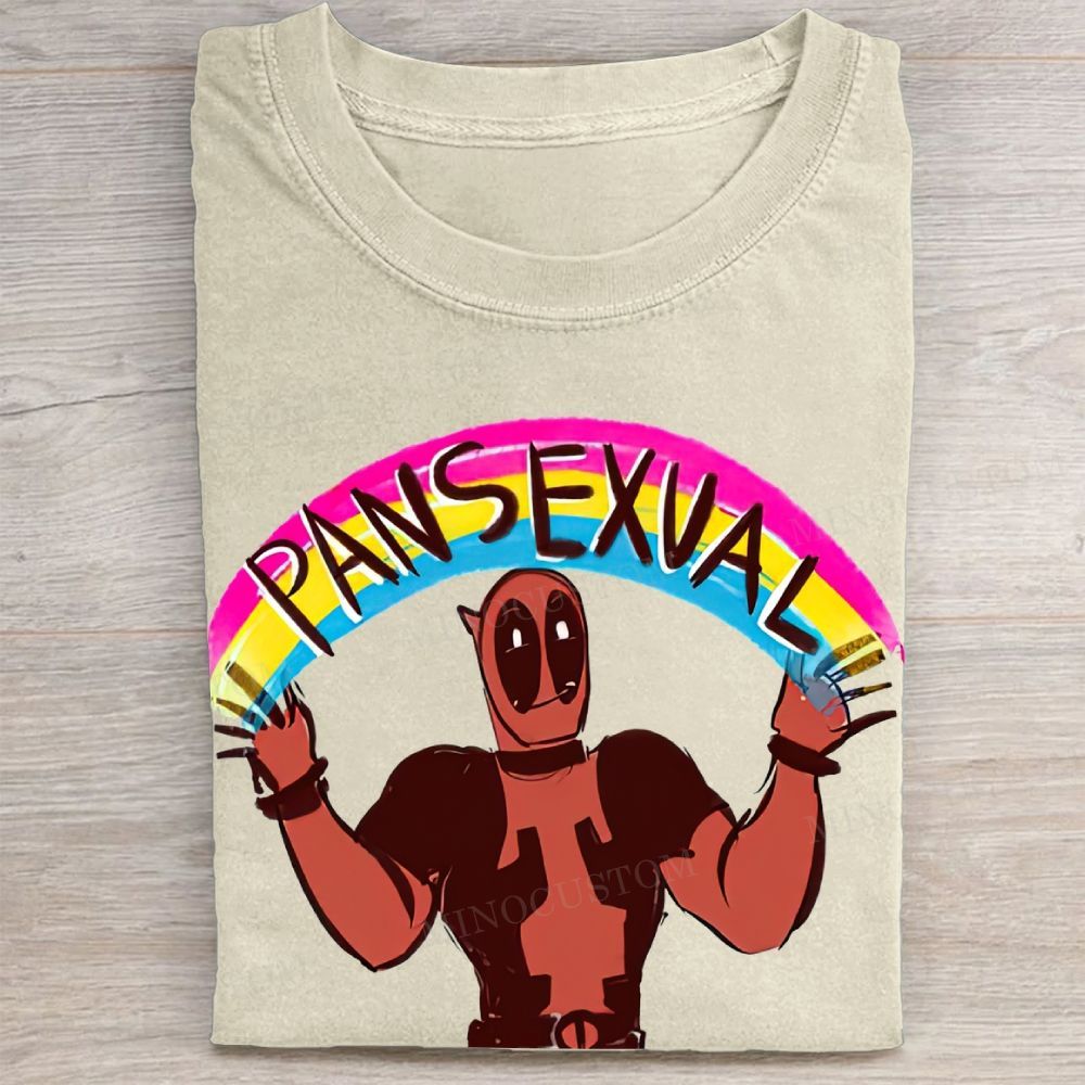 Rainbow Character Pansexual Pride Graphic Vintage Washed Tee