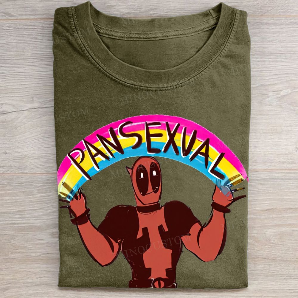 Rainbow Character Pansexual Pride Graphic Vintage Washed Tee