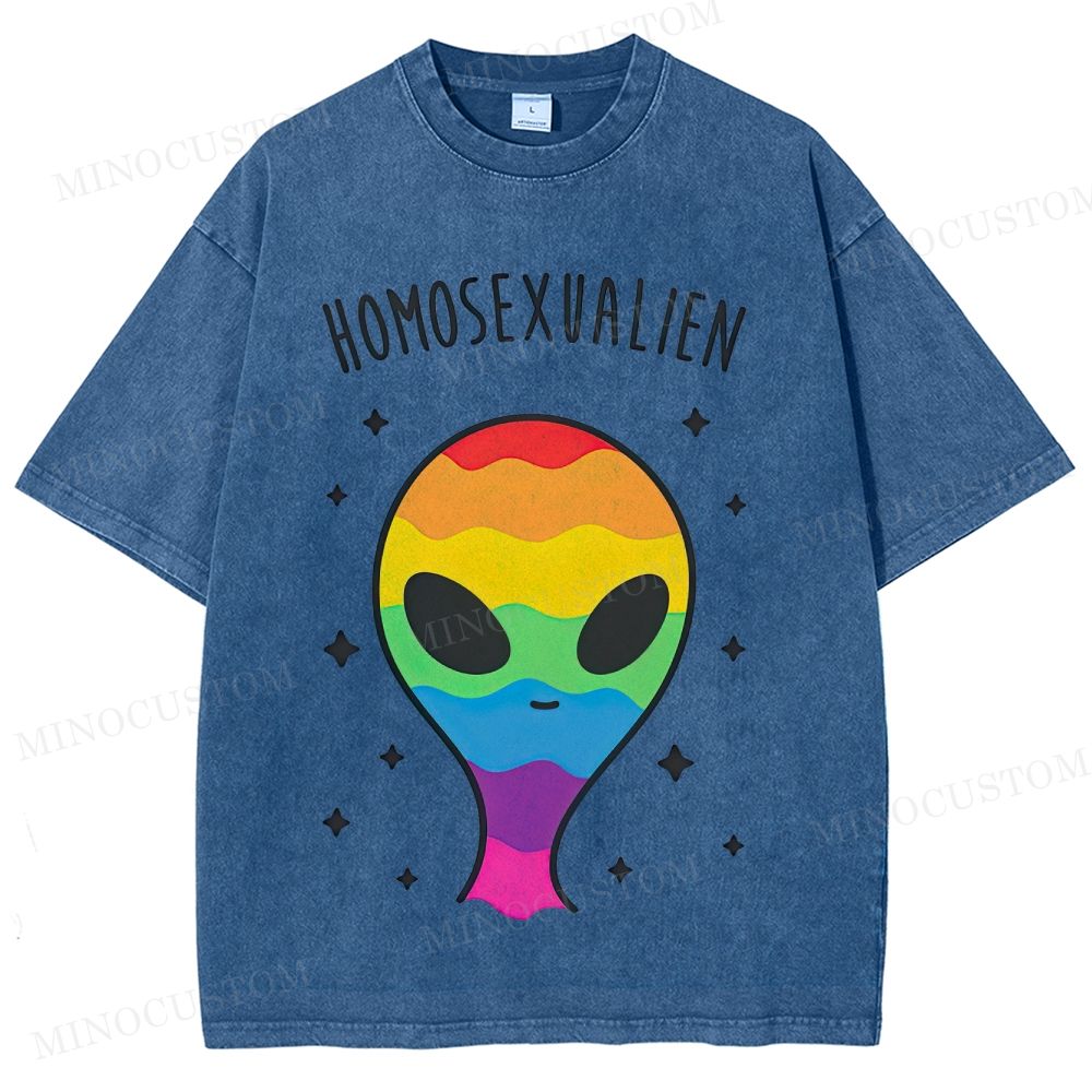 Rainbow Alien Funny Pride Vintage Washed T-Shirt