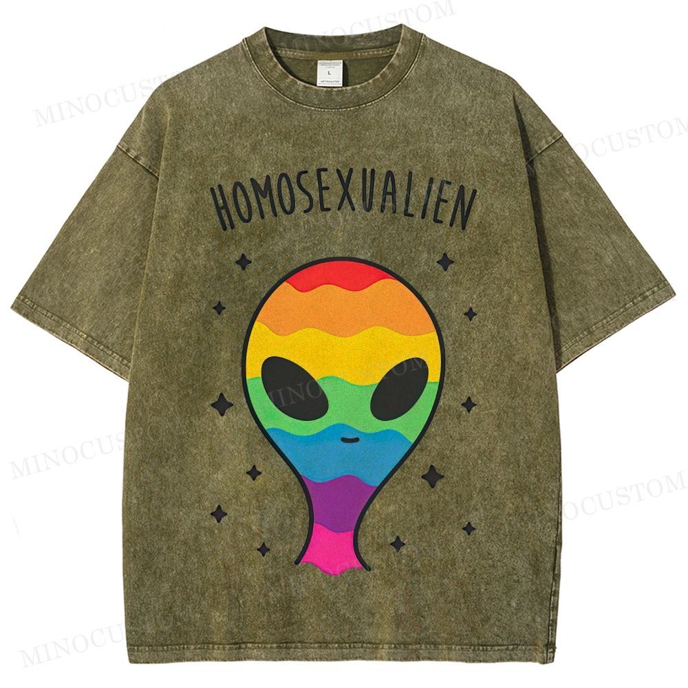 Rainbow Alien Funny Pride Vintage Washed T-Shirt