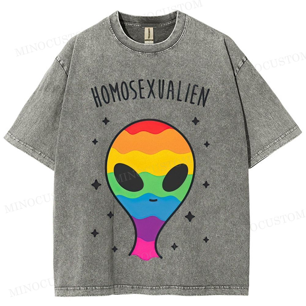 Rainbow Alien Funny Pride Vintage Washed T-Shirt