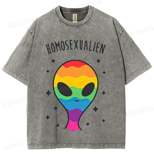 Rainbow Alien Funny Pride Vintage Washed T-Shirt