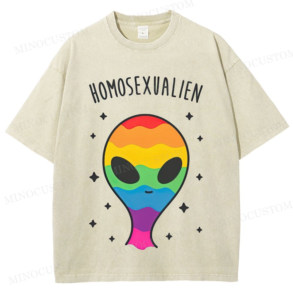 Rainbow Alien Funny Pride Vintage Washed T-Shirt