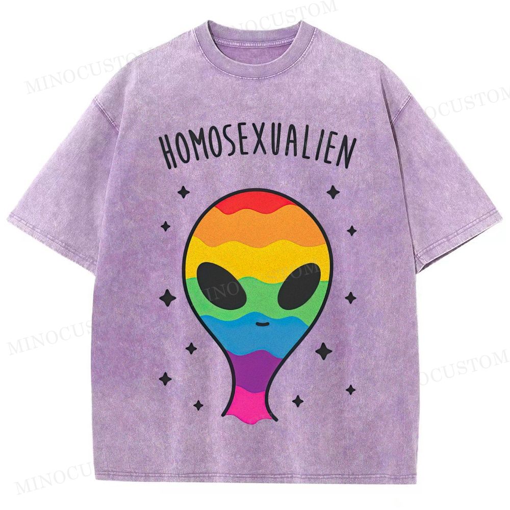 Rainbow Alien Funny Pride Vintage Washed T-Shirt