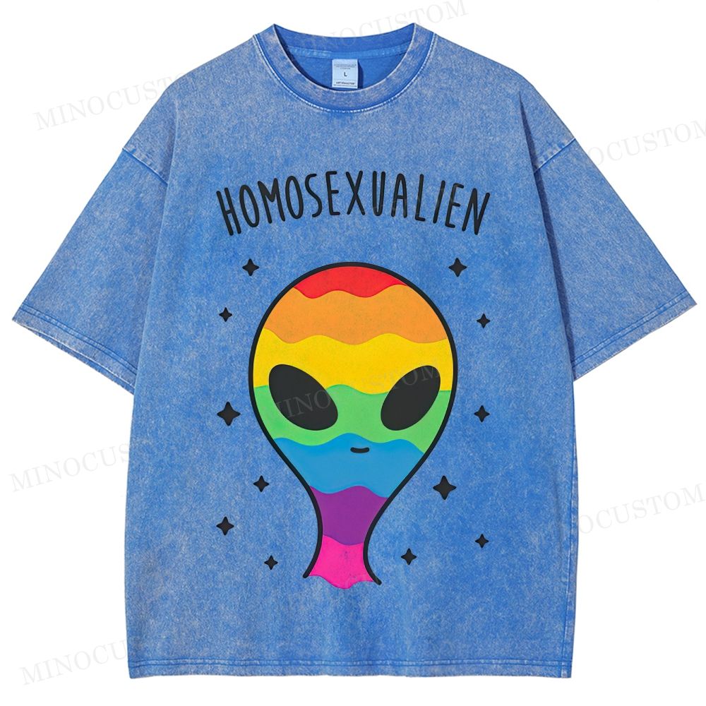 Rainbow Alien Funny Pride Vintage Washed T-Shirt