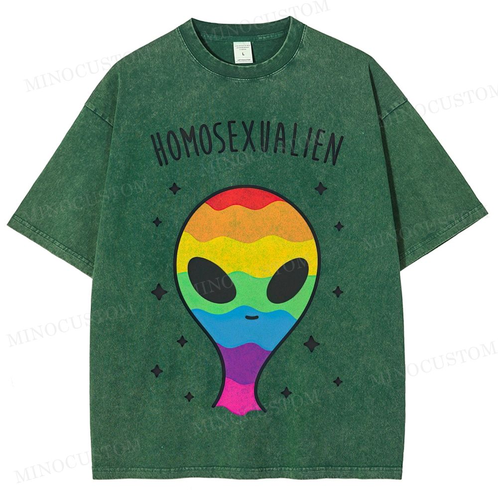 Rainbow Alien Funny Pride Vintage Washed T-Shirt