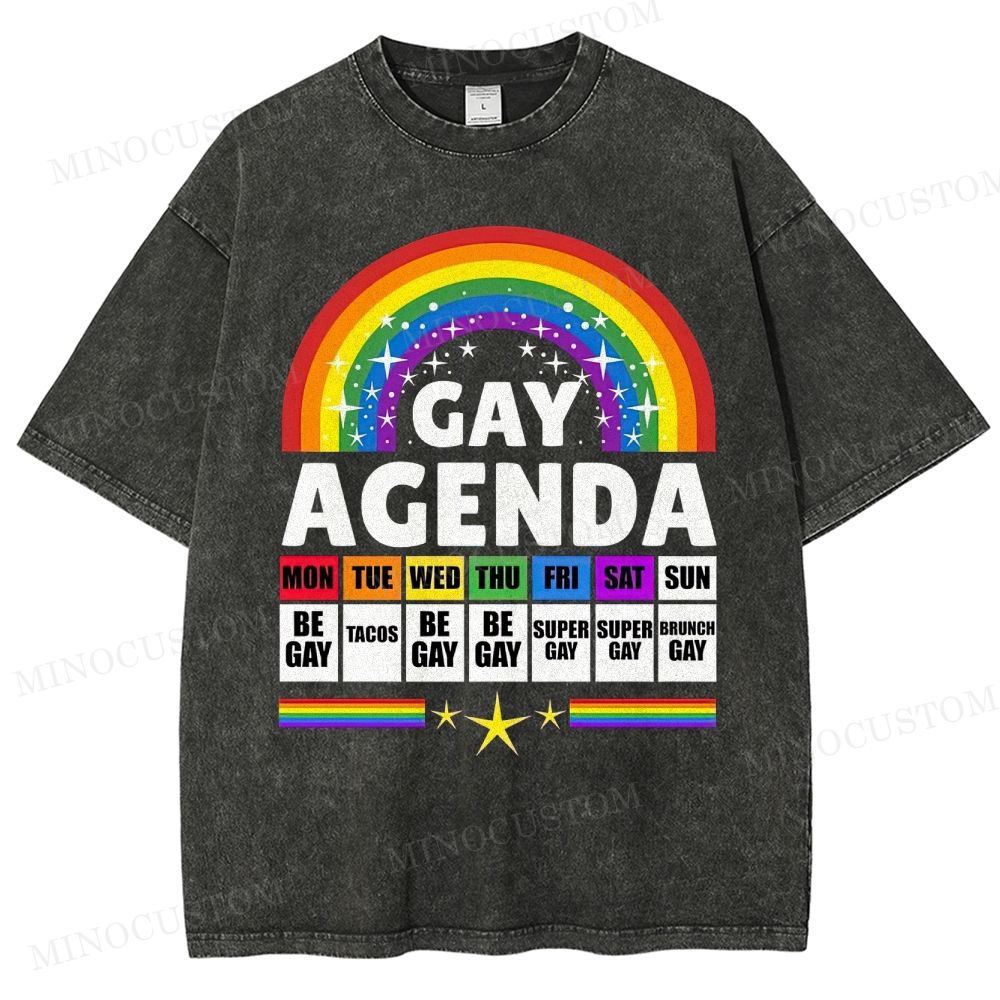 Gay Agenda Rainbow Calendar Pride Washed T-Shirt