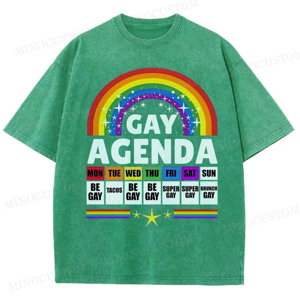 Gay Agenda Rainbow Calendar Pride Washed T-Shirt