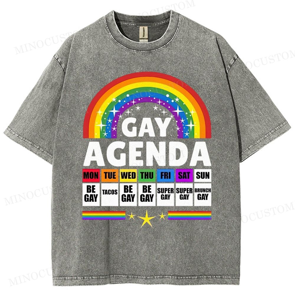 Gay Agenda Rainbow Calendar Pride Washed T-Shirt