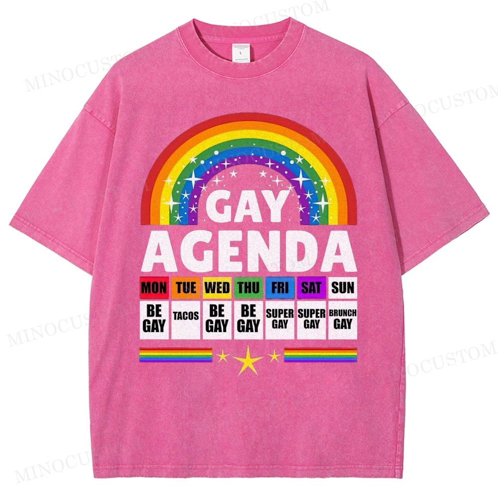 Gay Agenda Rainbow Calendar Pride Washed T-Shirt
