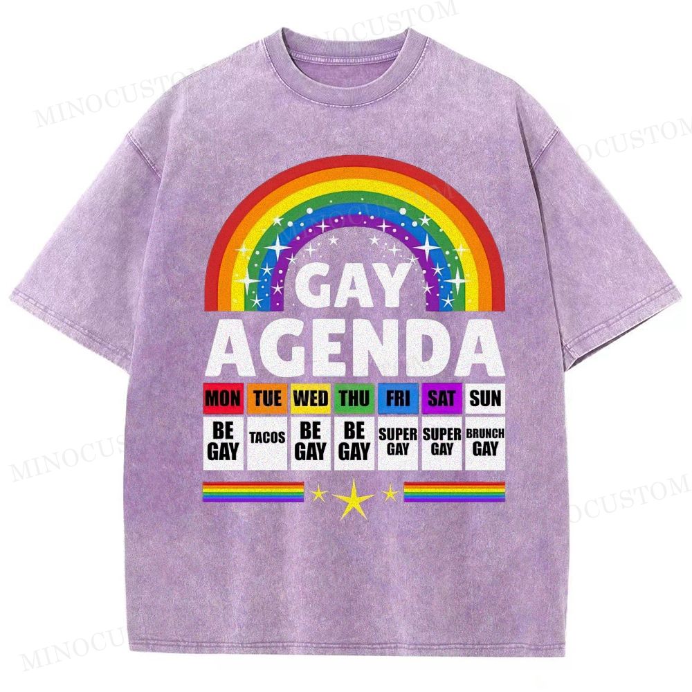 Gay Agenda Rainbow Calendar Pride Washed T-Shirt