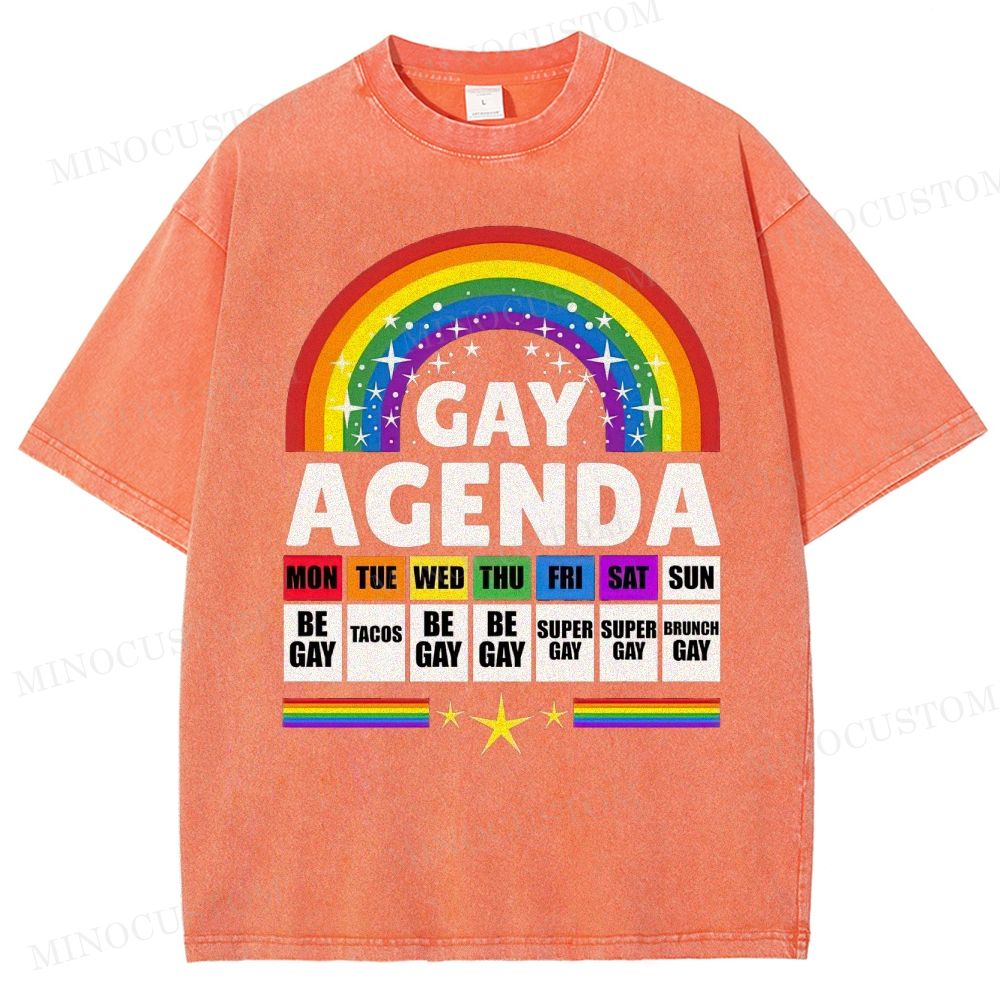 Gay Agenda Rainbow Calendar Pride Washed T-Shirt