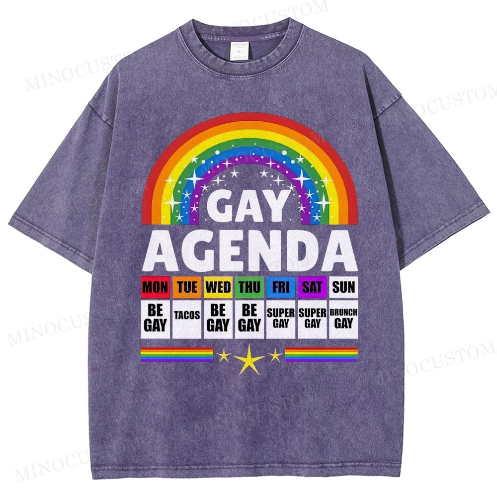Gay Agenda Rainbow Calendar Pride Washed T-Shirt
