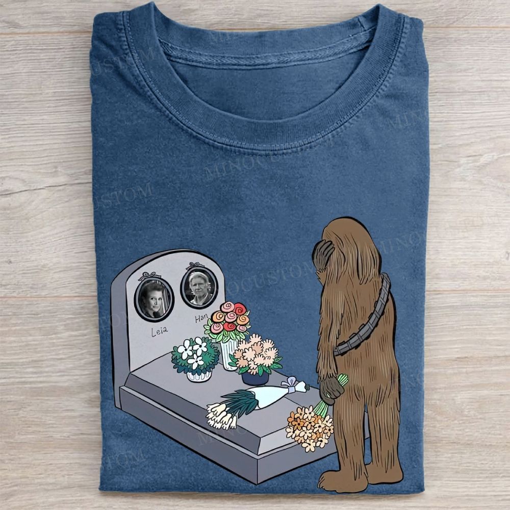 Sad Creature Visiting Grave Memorial Graphic Vintage Washed Tee
