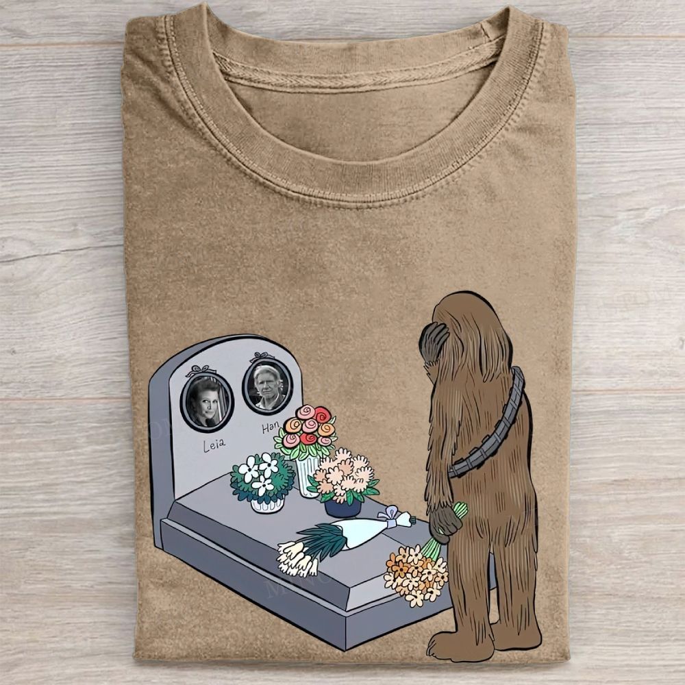 Sad Creature Visiting Grave Memorial Graphic Vintage Washed Tee