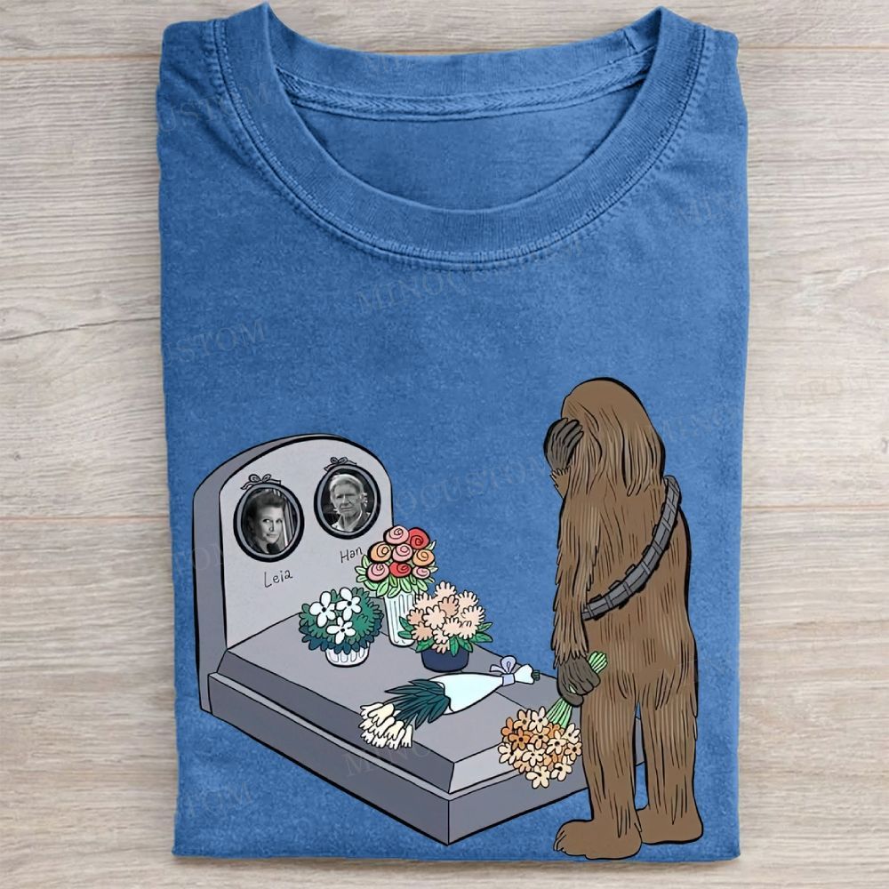 Sad Creature Visiting Grave Memorial Graphic Vintage Washed Tee
