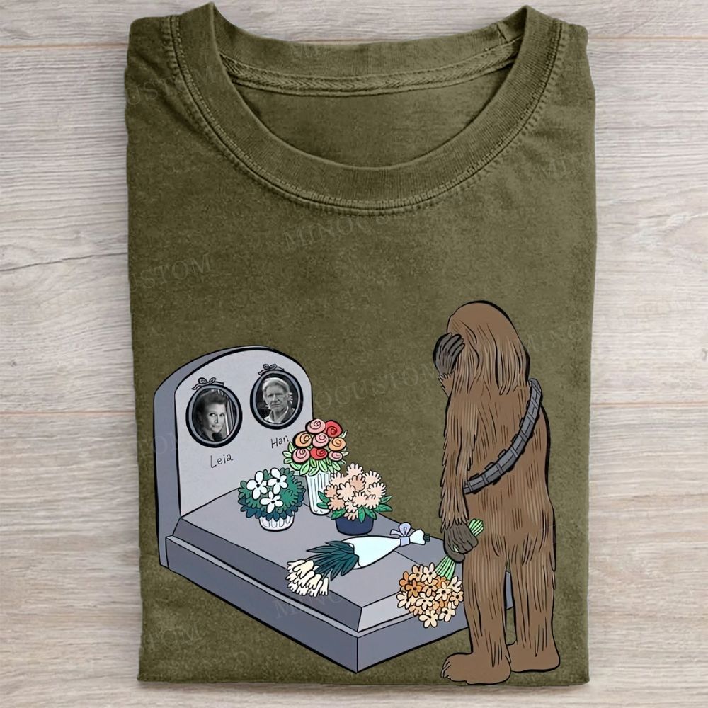 Sad Creature Visiting Grave Memorial Graphic Vintage Washed Tee