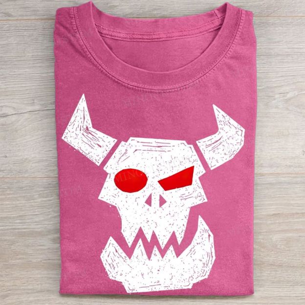  Distressed Horned Demon Skull Vintage Vintage Washed Tee