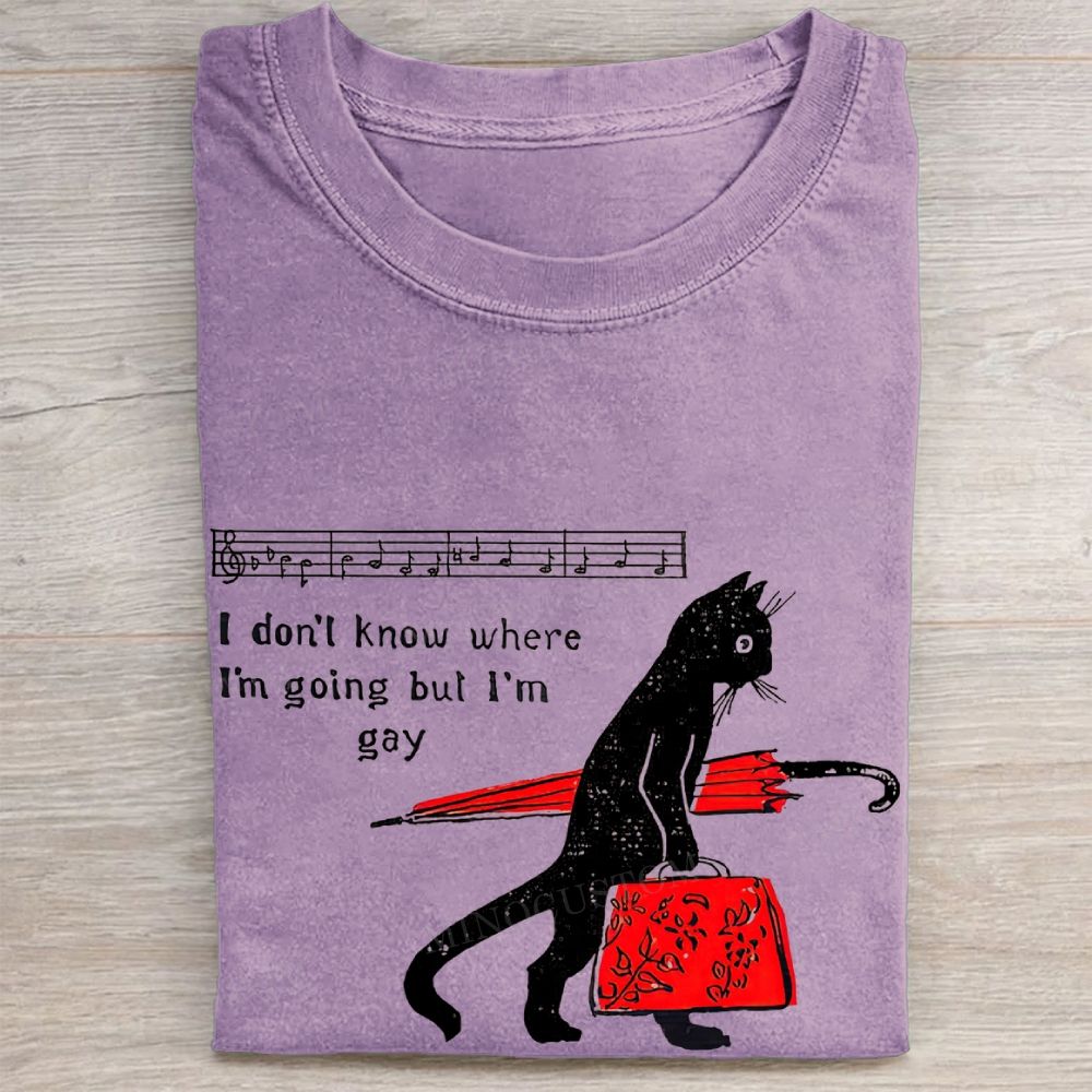 Funny Black Cat Music Note Pride Meme Vintage Washed Tee