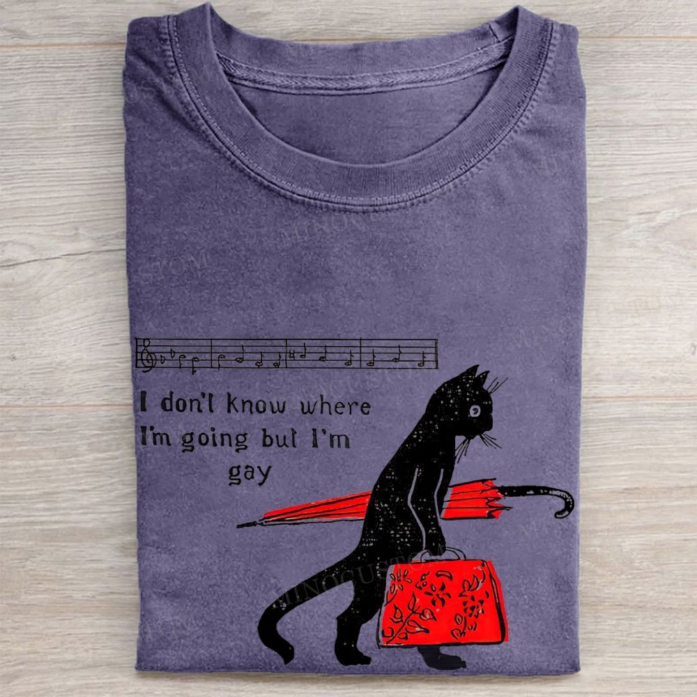 Funny Black Cat Music Note Pride Meme Vintage Washed Tee