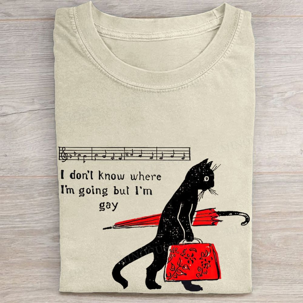 Funny Black Cat Music Note Pride Meme Vintage Washed Tee