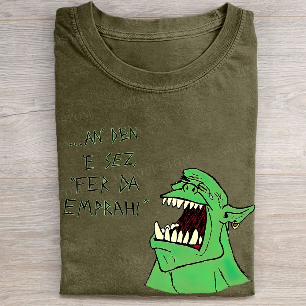 Green Orc Meme Quote Casual Graphic Vintage Washed Tee