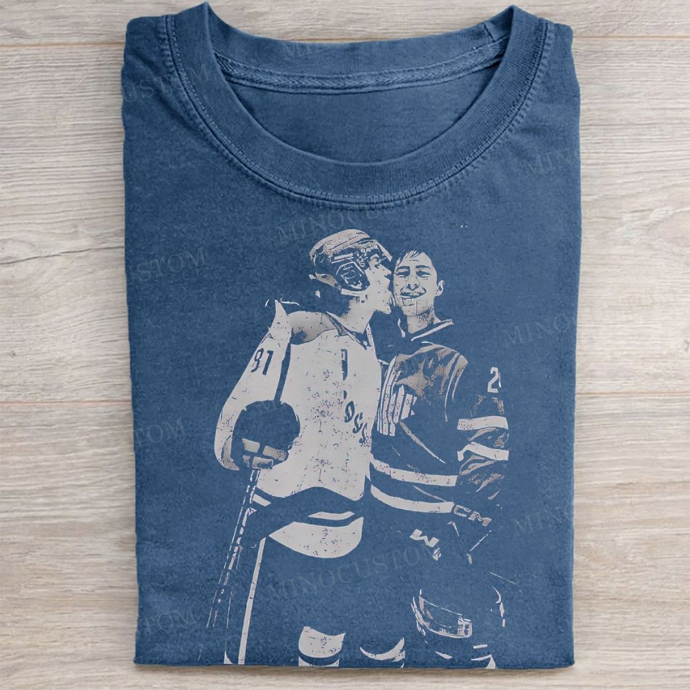 Hockey Players Retro Graphic Vintage Washed Tee 