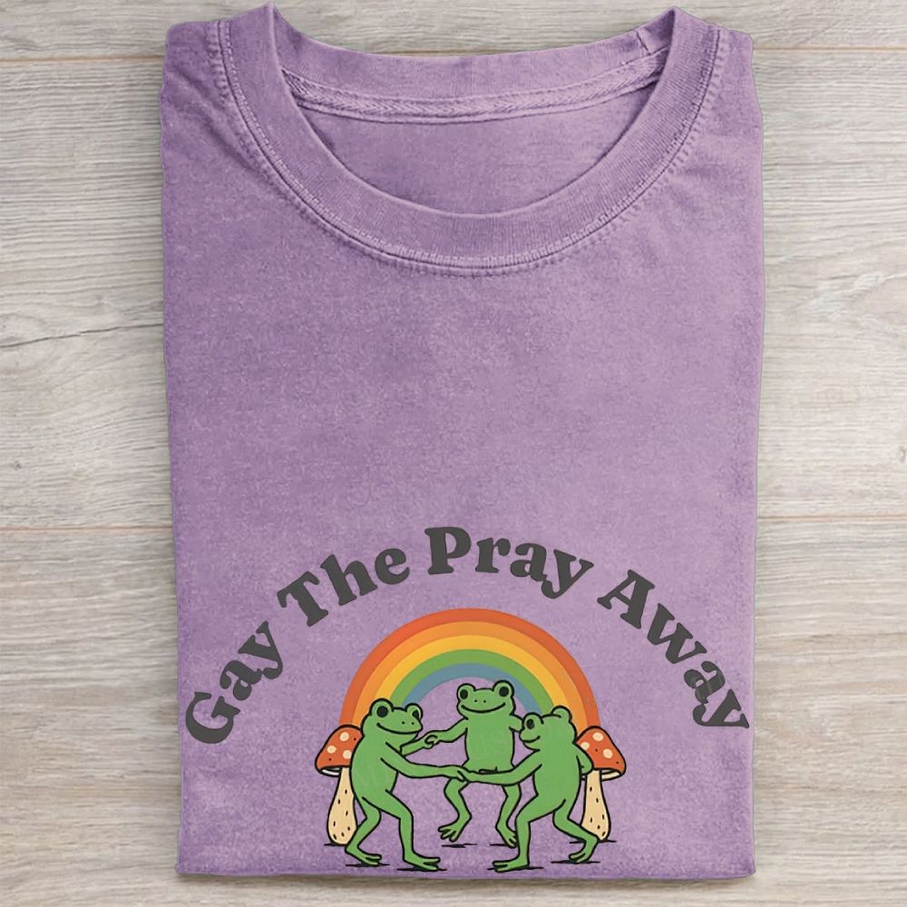 Rainbow Frog Cute Pride Meme Casual Vintage Washed Tee