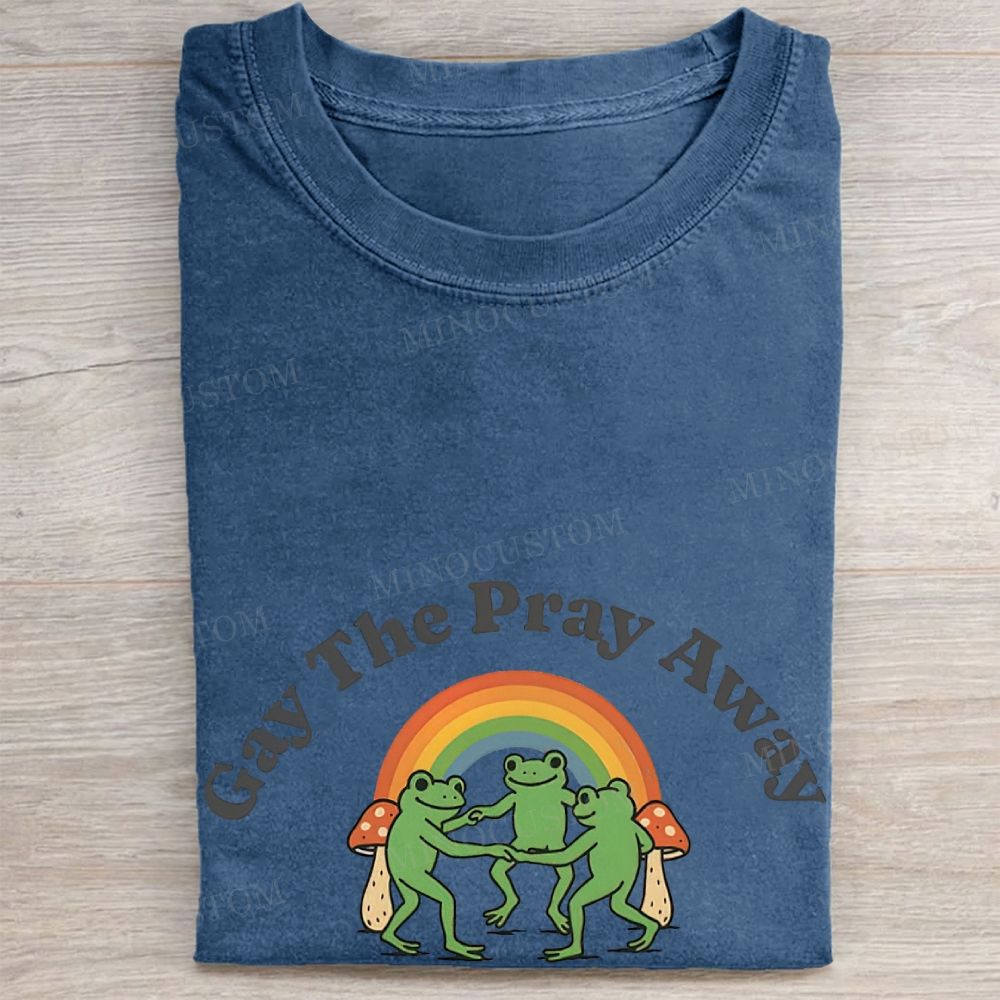 Rainbow Frog Cute Pride Meme Casual Vintage Washed Tee