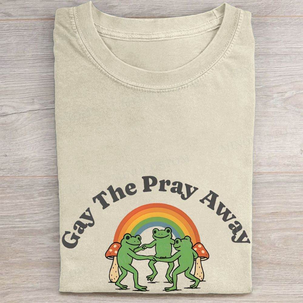 Rainbow Frog Cute Pride Meme Casual Vintage Washed Tee