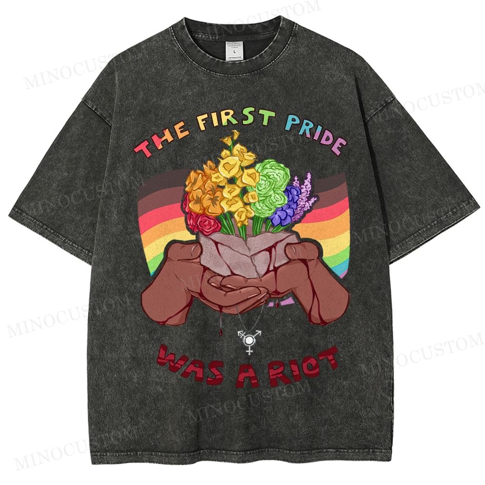 The First Pride Was A Riot Rainbow Bouquet Washed T-Shirt