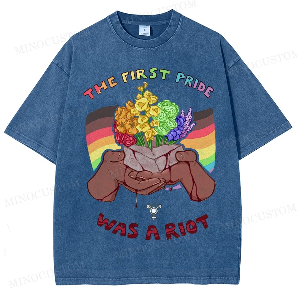 The First Pride Was A Riot Rainbow Bouquet Washed T-Shirt