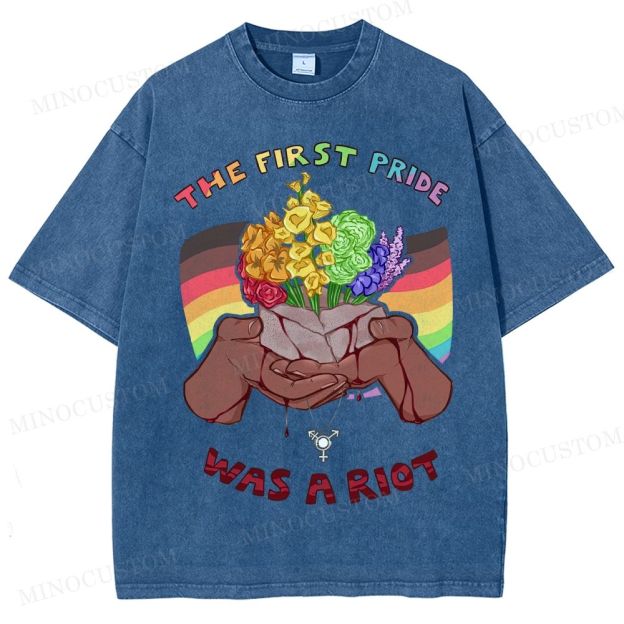 The First Pride Was A Riot Rainbow Bouquet Washed T-Shirt