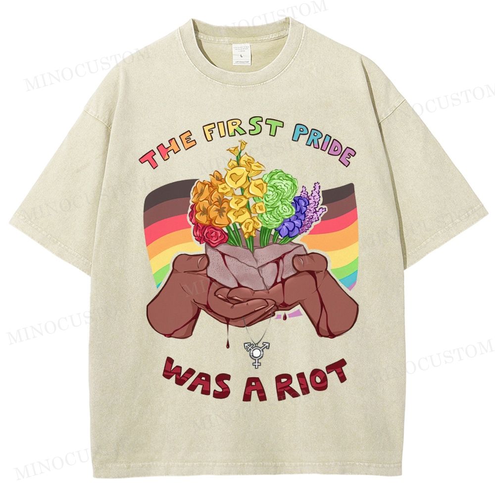The First Pride Was A Riot Rainbow Bouquet Washed T-Shirt