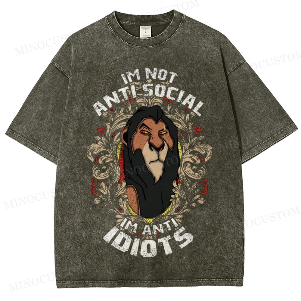 antisocial Lion Meme Washed T-Shirt