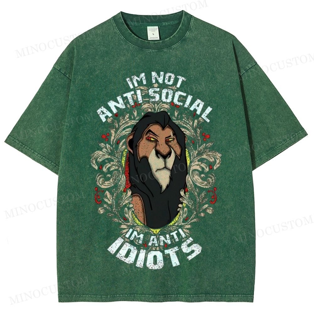 antisocial Lion Meme Washed T-Shirt