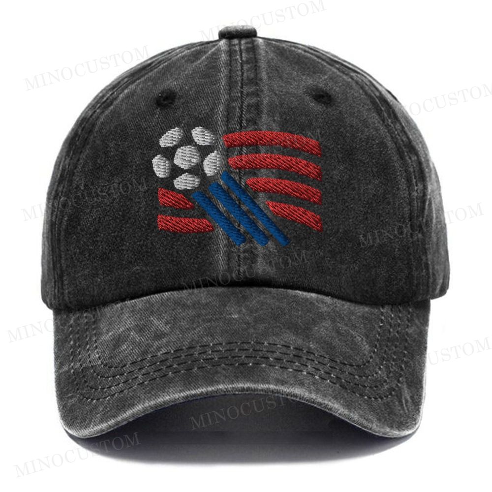 Embroidered  USA Retro  Soccer Football  Washed Cap 