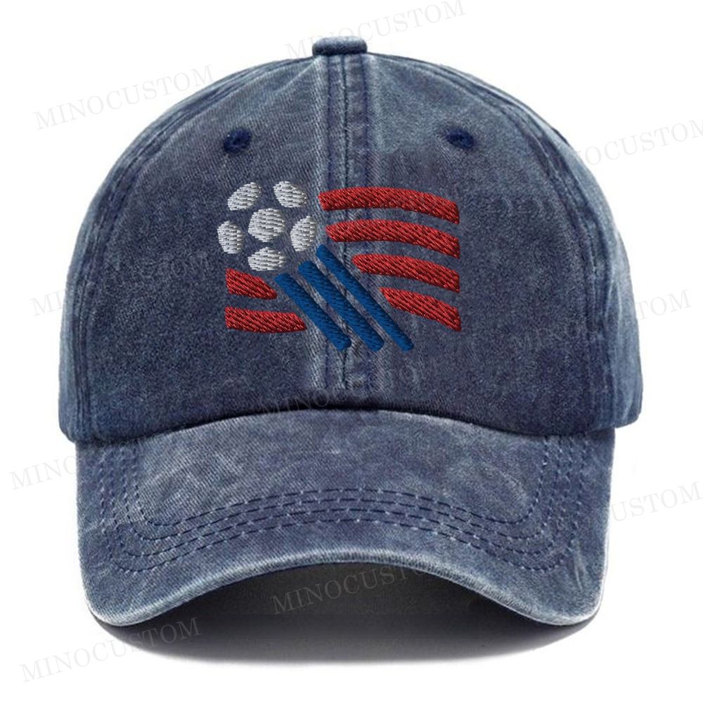 Embroidered  USA Retro  Soccer Football  Washed Cap 